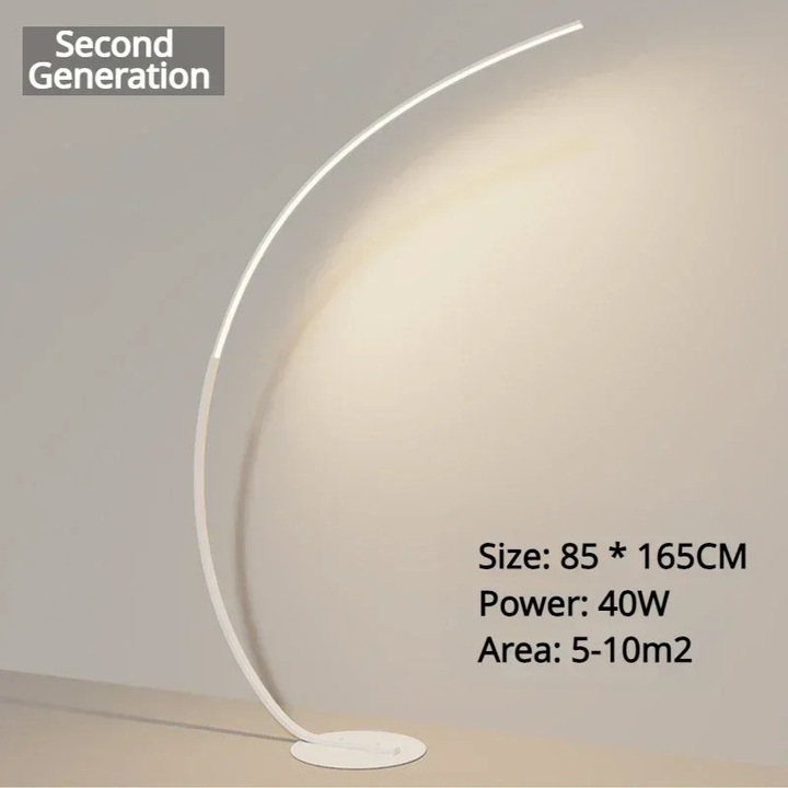 Lampa de podea Curve moderna, reglabila, telecomanda, alba, reglare de la distanta