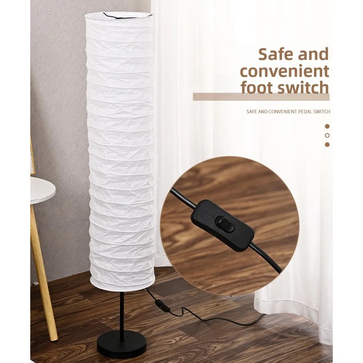 Lampa de podea, abajur din hartie handmade, stil modern, E27, cu bulb inclus, 10-15m²