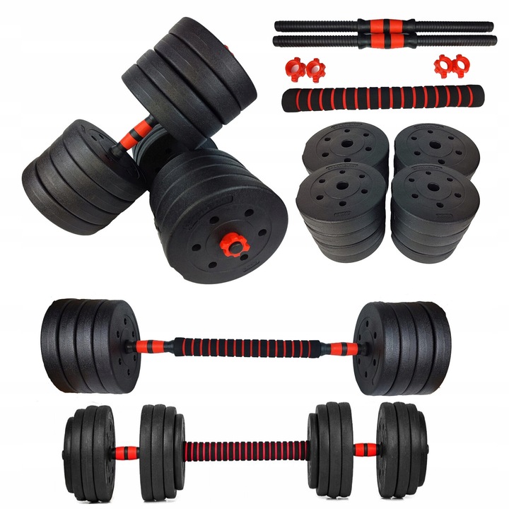 Set haltere Luka, reglabile 2x25kg cu prindere, 50kg, 16 greutati, 2 bare, neopren