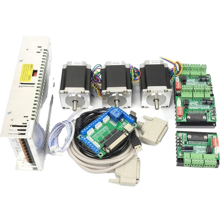 Kit control CNC, motor pas cu pas 23HS8430B, cu cuplu de 270 oz-in, driver MD430, alimentare 350W 24V, set 3 axe