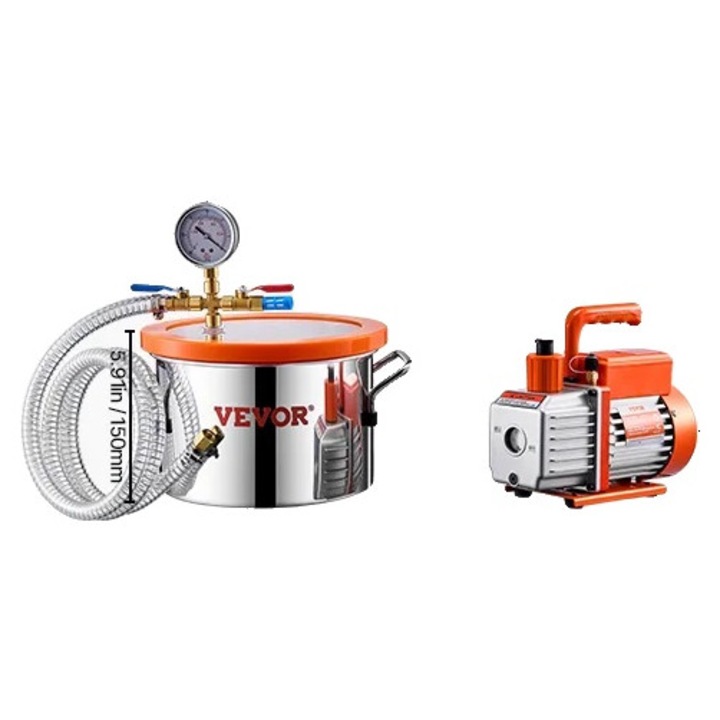 Kit camera de vid 1.5 galon, pompa de vid 3.5 CFM, furtun de vid, manometru, pad din silicon