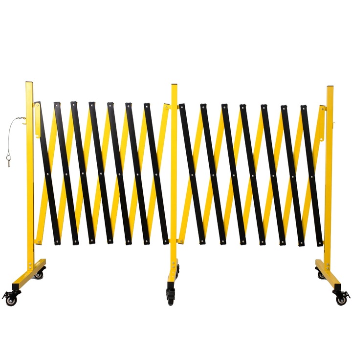 Bariera metalica extensibila, bariera de siguranta rezistenta cu roti, gard pliabil si portabil pentru trafic, evenimente, depozite si controlul multimii, 7M