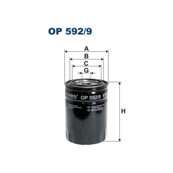 Filtron OP 592/9 olajszűrő, 72,5x63mm, M 22 x 1,5, 132mm
