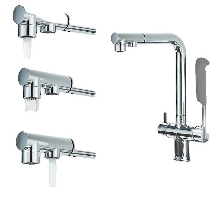 Fürdőszobai csaptelep, visszahúzható fúvókával, sárgaréz anyagból, króm