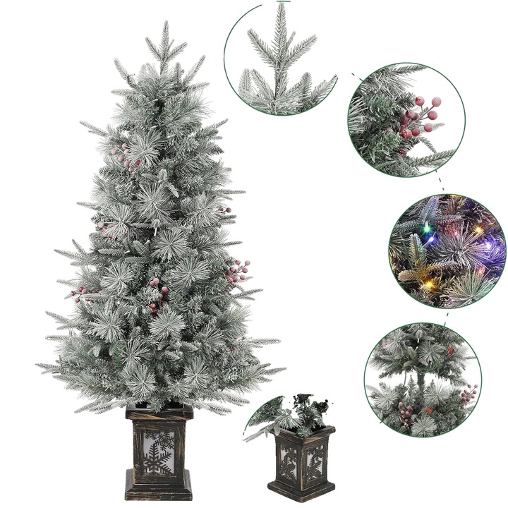 Brad artificial de Craciun, 150 lumini LED, baza fulg de zapada, 122cm