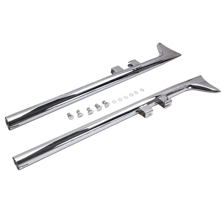 36" ауспух тип рибешка опашка, Здрава стоманена конструкция, Директен монтаж за модели Harley Touring, Сребристо покритие