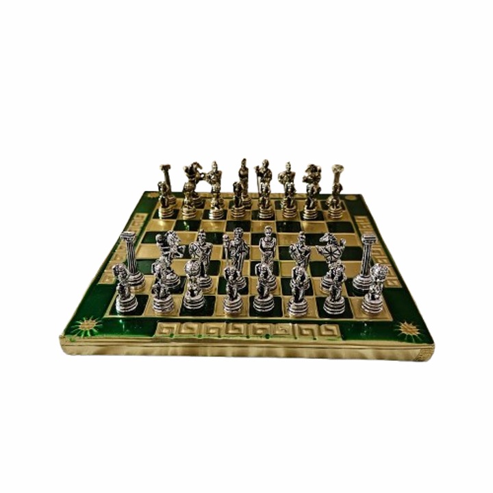 Шах Атласи, Метална дъска, метални фигури, Зелен, 15х15 см