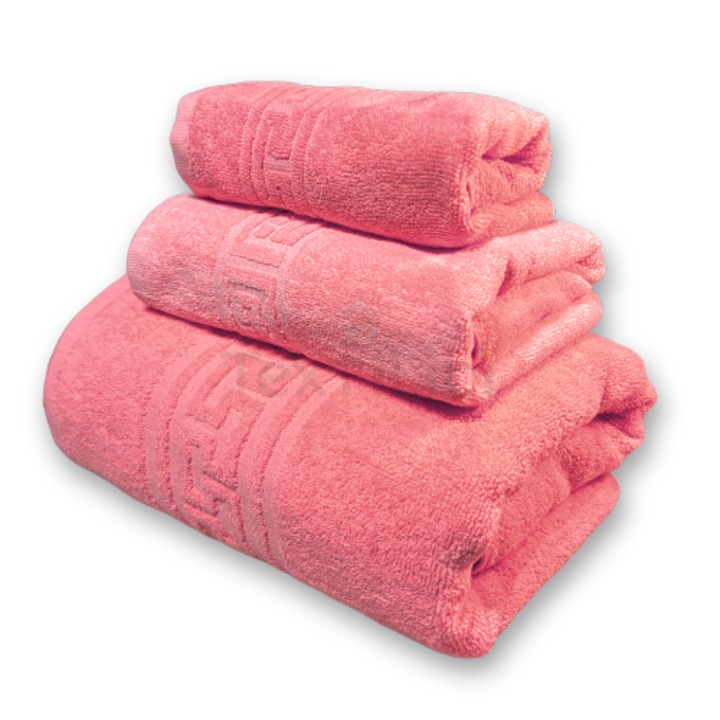 Set 3 Prosoape de baie 100% bumbac calitate premium, 30x50cm, 50X90 cm, 70x140 cm, TextiLici, Roz
