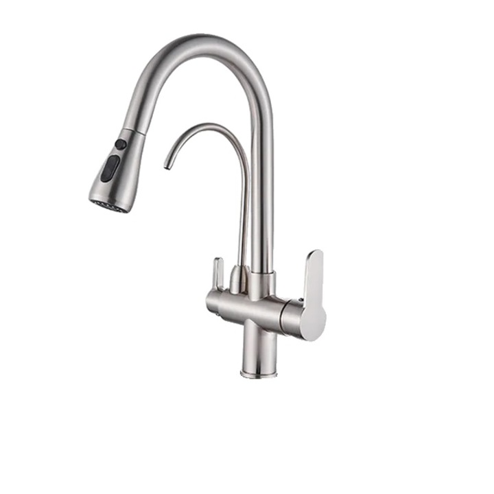 Fürdőszobai csaptelep, kettős fogantyúval, forgó kifolyóval, szálcsiszolt nikkel A, 2,5 kg