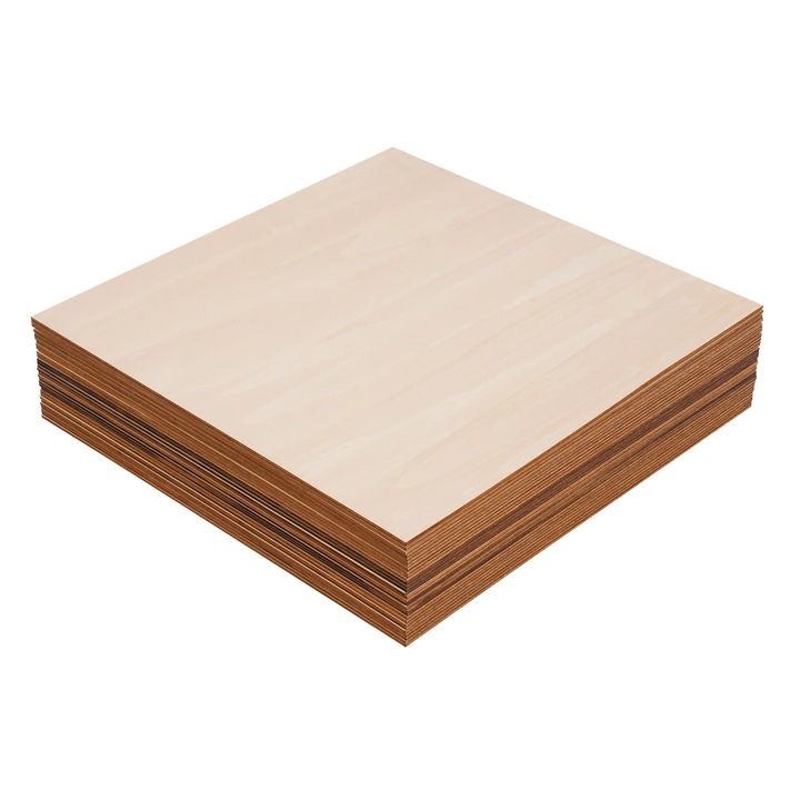 Дъски от липа 40 x 40 см, DIY пакет дърво, 30 броя, Дебелина 3 мм, Гладка повърхност, За хоби и лазерно гравиране, Естествен цвят