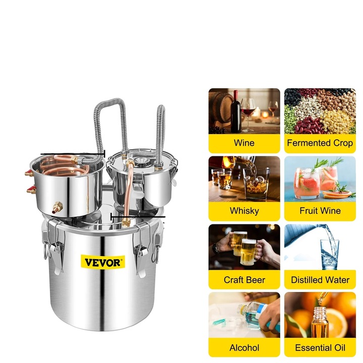 Дестилатор за напитки, 50 л, голям капацитет, неръждаема стомана, с термометър, пълен комплект