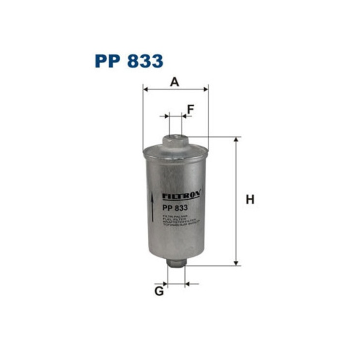 Filtron PP 833 üzemanyagszűrő, M14x1.5, M12x1.5, 58mm, 135mm