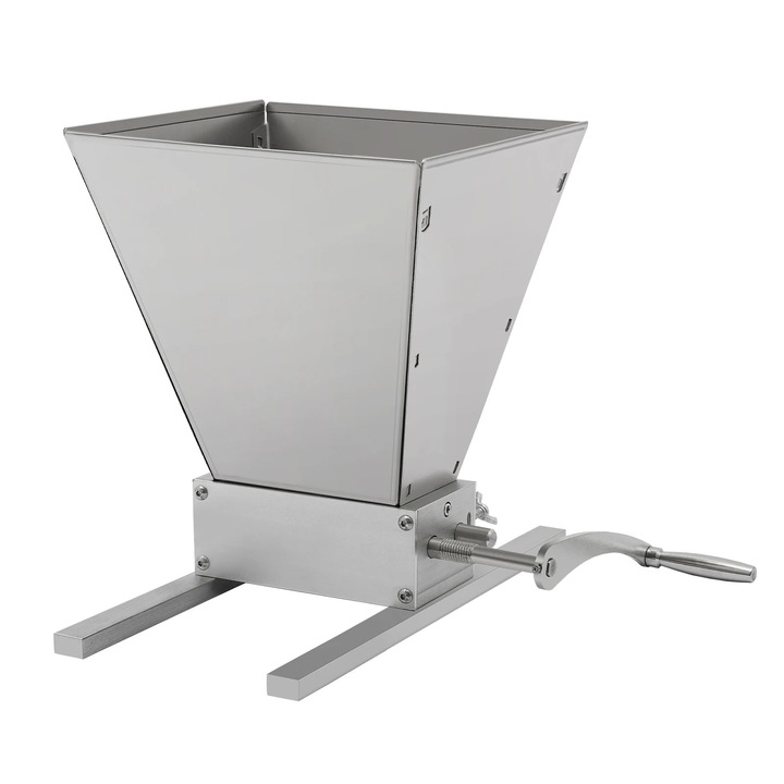 Moara manuala de cereale, Rasnita pentru malt si grau, Otel inoxidabil, Role reglabile 0–2, 5 mm, Palnie 4 l, Argintiu