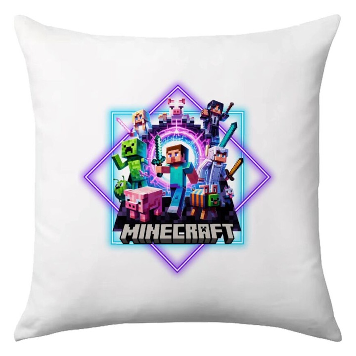 Perna decorativa Minecraft Nether Portal, 40x40 cm, umplutura pufoasa