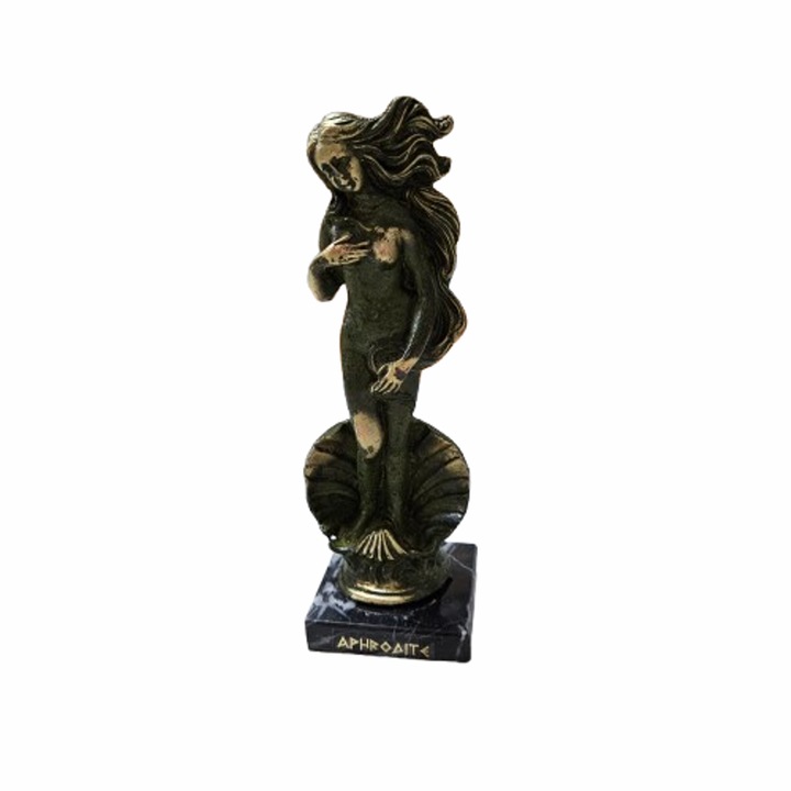 Statueta Afrodita, Metal, Baza Marmura, Oxidare Verde, 15 cm