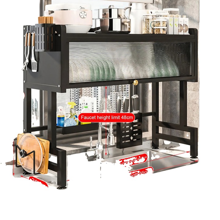 Scurgator vase, 85cm, design cu doua niveluri, constructie din otel carbon, negru