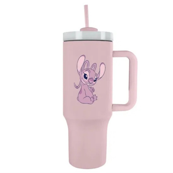 Fém bögre szívószállal, Lilo & Stitch, 1130ml, kék