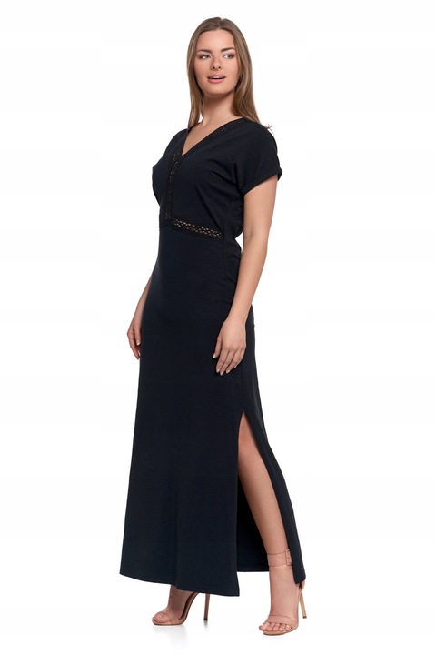 Moraj maxi ruha, V-nyakú, fekete, pamut