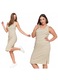 Rochie dama Moraj, dungi simple, midi, elastic, bumbac, bej