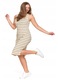 Rochie dama Moraj, dungi simple, midi, elastic, bumbac, bej