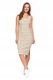 Rochie dama Moraj, dungi simple, midi, elastic, bumbac, bej