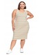 Rochie dama Moraj, dungi simple, midi, elastic, bumbac, bej