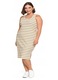 Rochie dama Moraj, dungi simple, midi, elastic, bumbac, bej