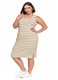 Rochie dama Moraj, dungi simple, midi, elastic, bumbac, bej