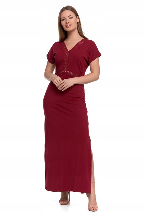 Maxi ruha, Moraj, V-nyakú, piros, pamut