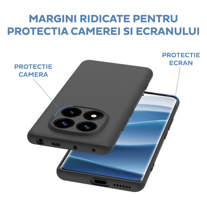 Husa protectie compatibila cu Xiaomi Redmi Note 14 Pro 5G, Silicon Flexibil Mat, Protectie Camera, Margini Ridicare pentru protectie ecran, Negru