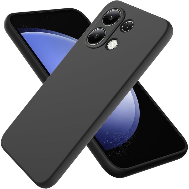Кейс за телефон, съвместим с Xiaomi Redmi Note 13 Pro 4G / Poco M6 Pro, мек силикон премиум, противоударен, защита на камерата, микрофибърна вътрешност (кадифе), повдигнати ръбове за защита на екрана, черен