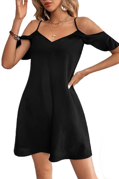 Rochie de vara lejera, volanase pe umeri, Negru
