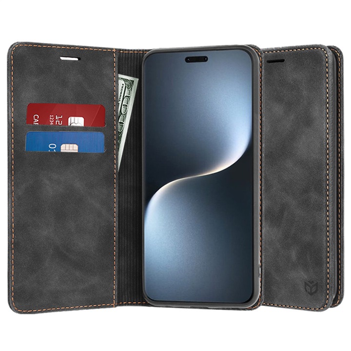 Високозащитен калъф за Honor Magic7 Pro, Timaconprotect, R56, Екокожа, Наситено тъмен цвят