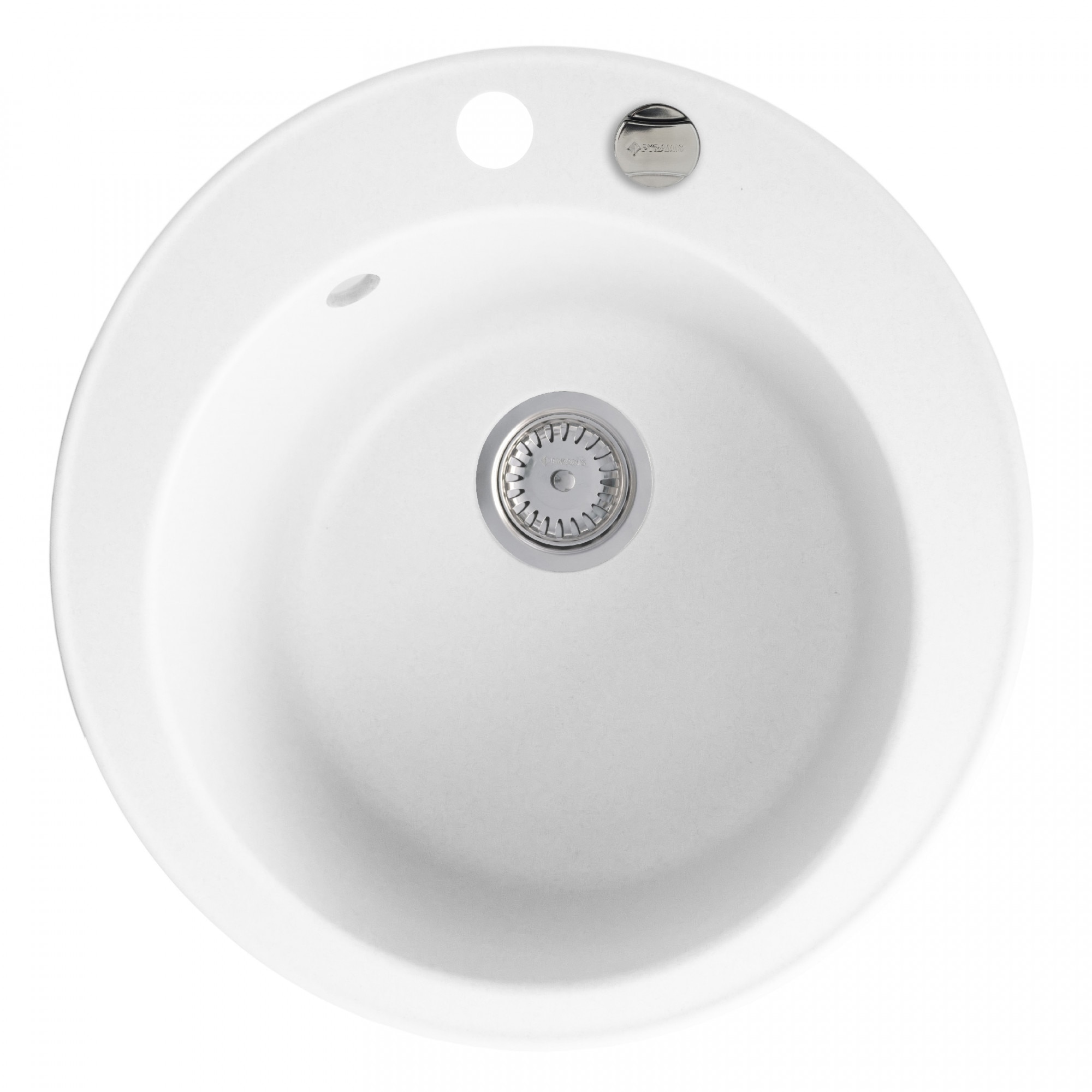 Chiuveta bucatarie Pyramis ALYA, Ø490mm, adancime 170mm, montare pe blat, Pyragranite alb