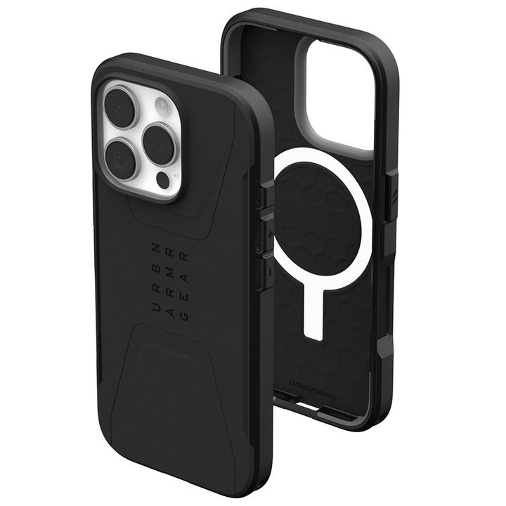 Husa de protectie UAG compatibila cu Apple iPhone 16 Pro, Civilian, rugged case, compatibila MagSafe, margini intarite, TPU, Negru