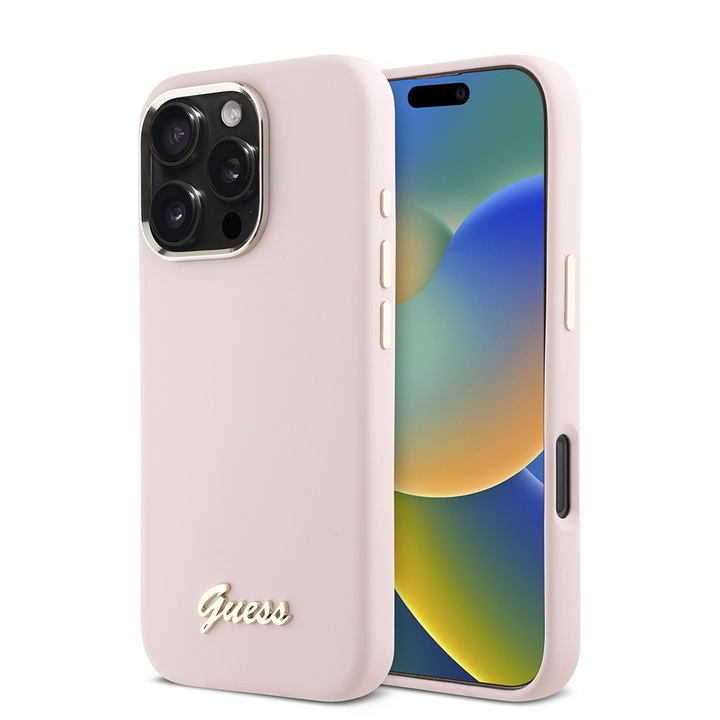 Husa pentru iPhone 16 Pro, Silicon TPU, Guess, Roz