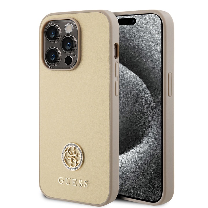 Калъф Guess с метално лого за iPhone 15 Pro Max, TPU, златен