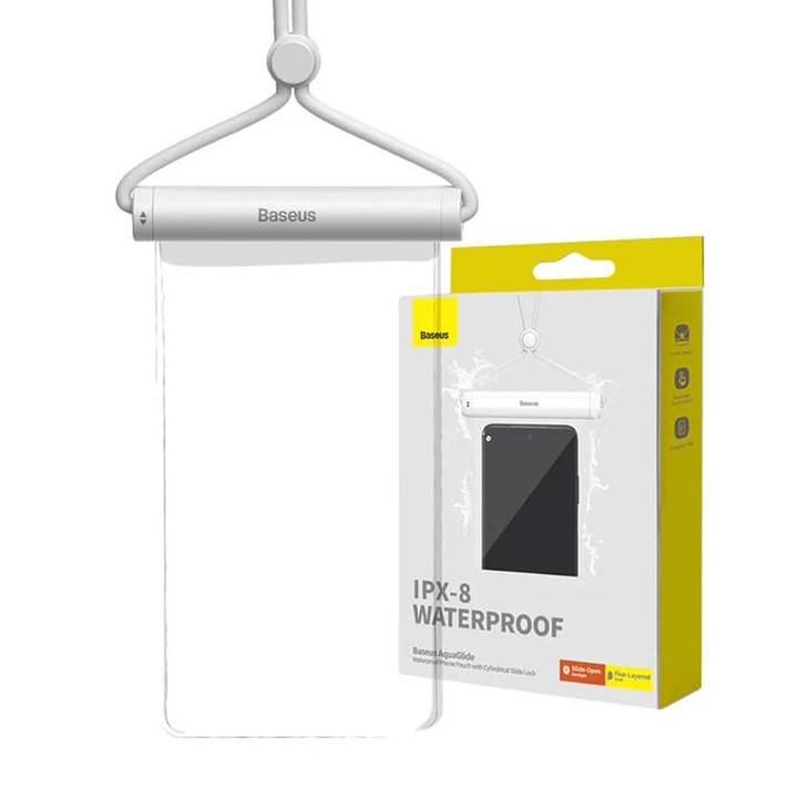 Husa waterproof Waterproof Case (P60263701213 00) IPX8, with Cylindrical Slide Lock, for Phone 7.2" Moon White Alb