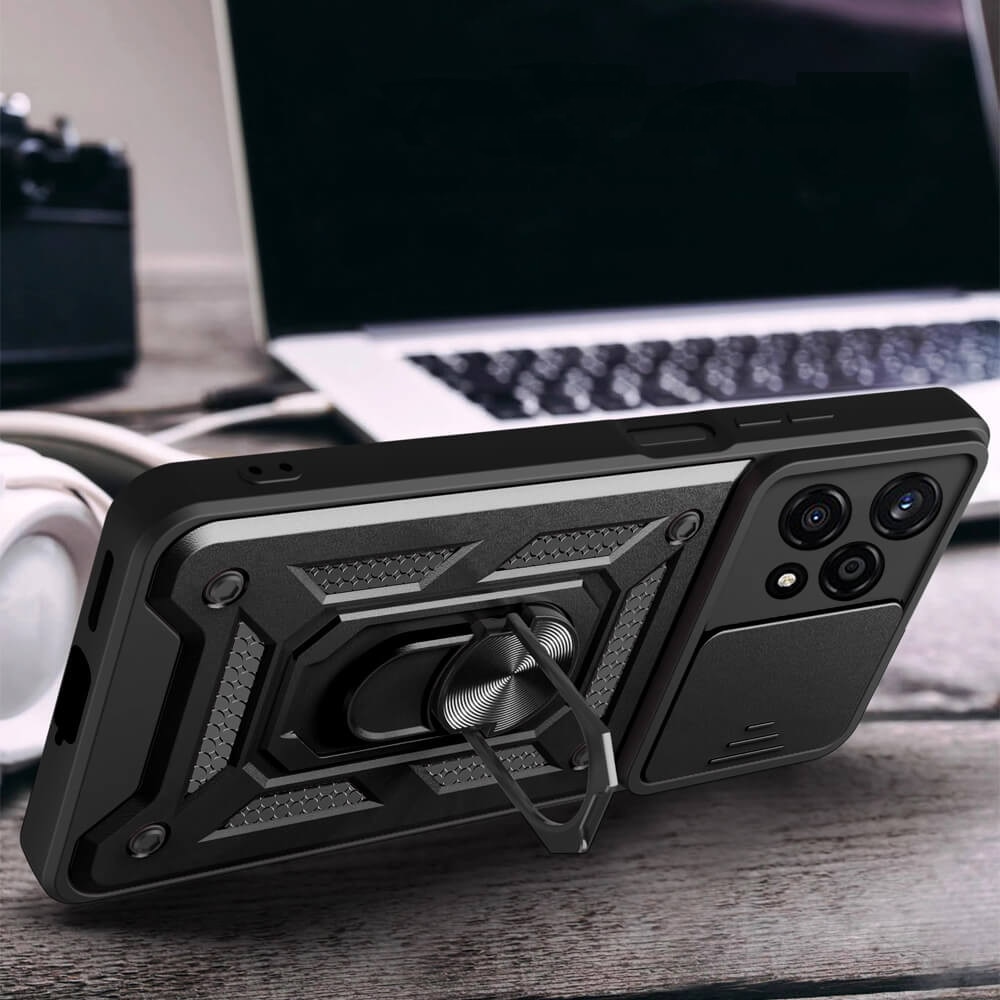 Husa pentru Honor 400 Pro Ring Armor Kickstand Tough Rugged Cover cu protectie camera - Negru royal