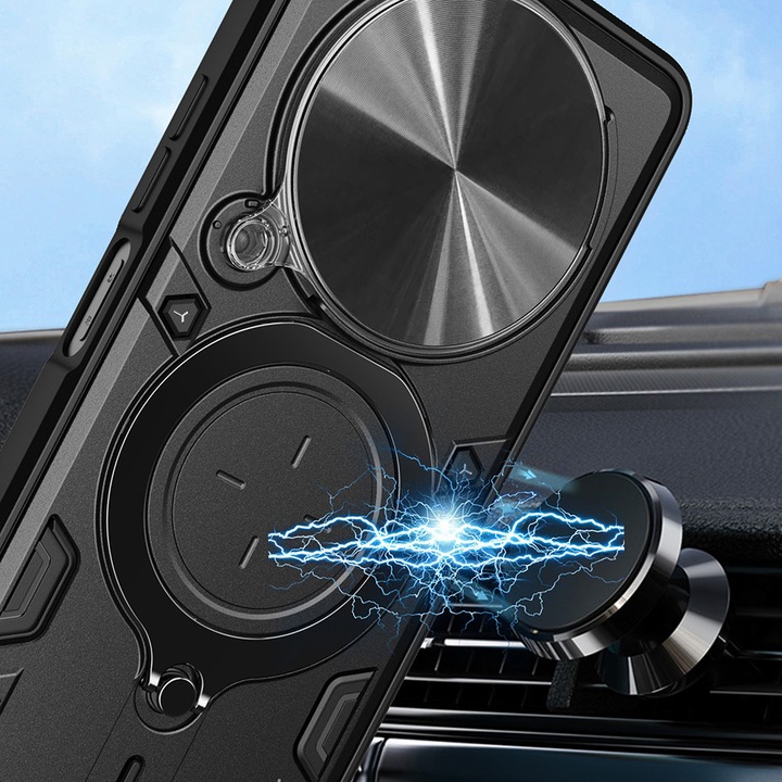 Защитен калъф Armor, съвместим с Oppo Reno12 F 4G/5G/Reno12 FS 4G/5G, CamGuard Pro, с магнитен пръстен, защита на камерата, TPU, син