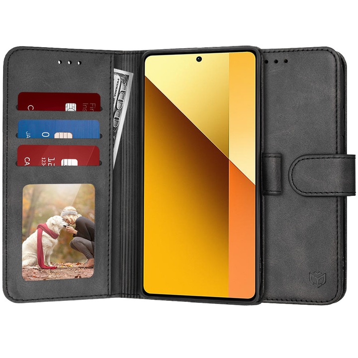 Husa Flip Inchidere Clapeta SecurePro pentru Xiaomi Redmi Note 13 5G, Design Elegant, Buzunare card, Protectie Totala, Negru