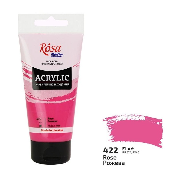 Акрилна боя, Rosa, розова 422, 75 мл, бързосъхнеща, интензивно оцветена