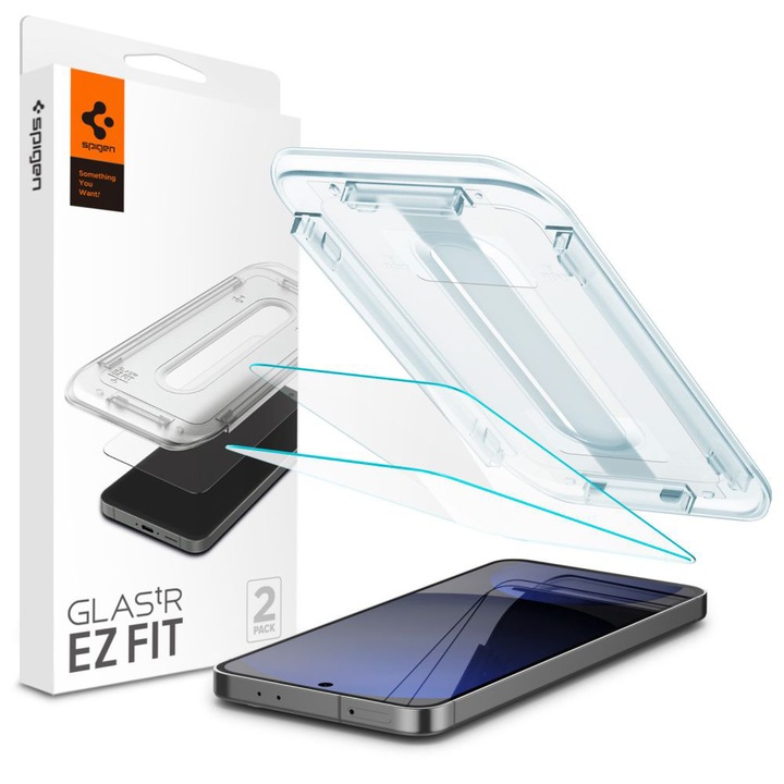 Protector ecran telefon Spigen, set 2 bucăți, sticlă securizată, transparent, compatibil Samsung Galaxy S24 FE/A56 5G