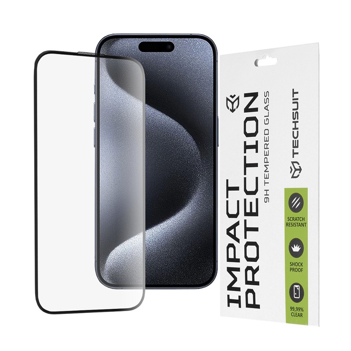 Techsuit Full Cover ütésálló fekete telefonfólia iPhone 15 Pro-hoz