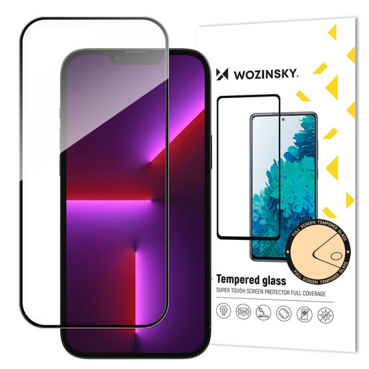 Folie pentru Display pentru Apple iPhone 15 Pro Max, Sticla Securizata, Lipire Completa, Compatibil Husa, Precision Fit, U15, Intense Dark