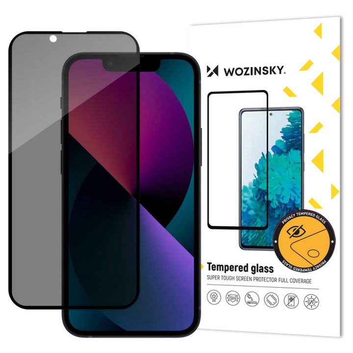 Folie pentru Display Privacy Peek AntiSpy pentru Apple iPhone 13 Pro / 13, Shatterproof Crystal, Grip Pro, Z39, Lipire Completa