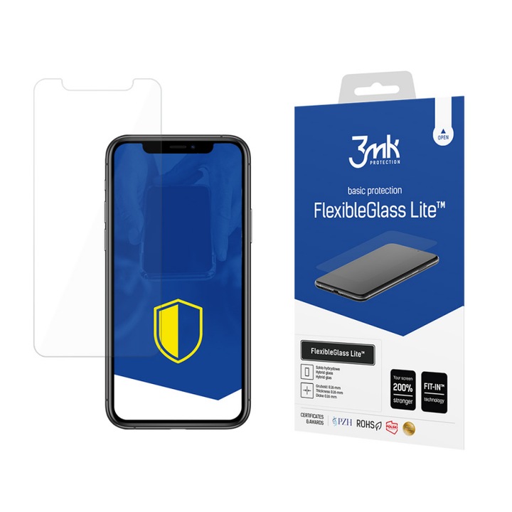 FlexibleGlass Lite kijelzőfólia Apple iPhone 11 Pro / XS / X készülékhez, rugalmas üveg, precíziós illeszkedés, G49, teljes ragasztó