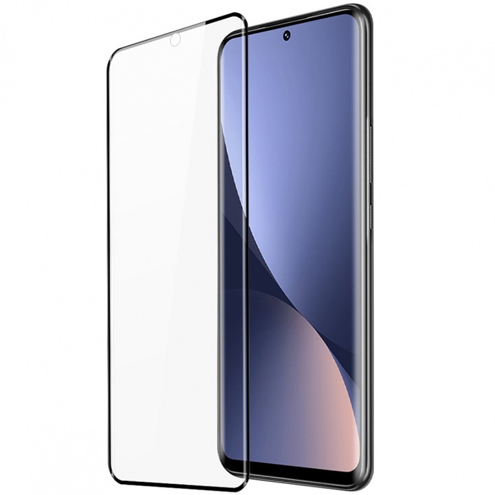 Folie de protectie compatibila cu Xiaomi 12/12X, sticla securizata, 3D, Full Fit, Negru-Transparent