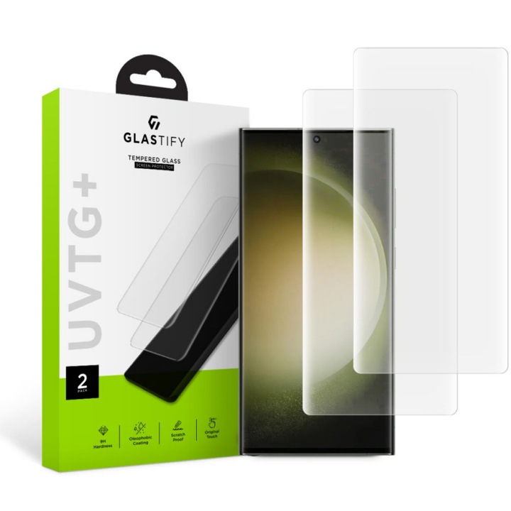 Folie pentru Display UVTG+ pentru Samsung Galaxy S23 Ultra S918, Shatterproof Crystal, UV Glue, Precision Fit, R44, Set 2 bucati