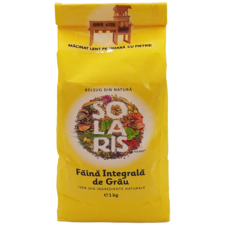 Faina integrala de Grau romanesc 100% natural, macinata lent pe moara cu pietre, 1kg, Solaris Plant